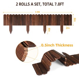 LINSHRY Wood Garden Edging, 7.9 in H x 3.9 ft L Wood Garden Fence for Landscape/Flower Bed Edging Borders, Garden Wooden Fence Edging (2 Pack, Total 7.8ft Length)