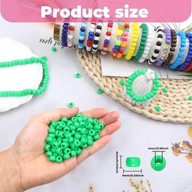 KAKW Green Pony Beads - Bulk 6x9mm Large Hole Plastic Beads for Jewelry Making - 1000 Pcs for Friendship Bracelets, Necklace, Festival Decoration & Hair Braiding