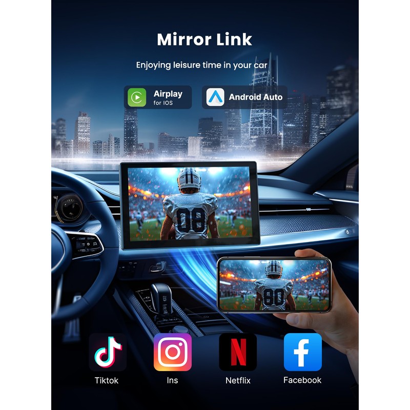 Portable CarPlay Screen for Car, 9'' Wireless Apple CarPlay &