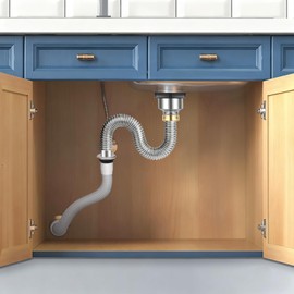 FALSKT Waschbecken Ablaufgarnitur Geruchshemmend, Abflussrohr Waschbecken Kit mit Ablassschraube, Einwegfilter und Edelstahlrohr Syphon Waschbecken Kit für Bad, WC 60 mm