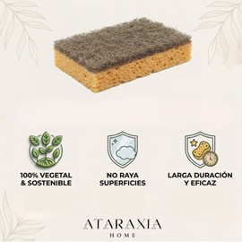 ATARAXIA HOME - Pack of 6 Ecological Sponge for Kitchen Made of Natural Vegetable Fibers - Biodegradable Ecological Scrubber - Effective Cleaning Without Toxics - for Kitchen and Bathroom Scrubbing