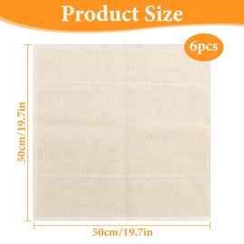 pangdapengpeng 6 Pcs Reusable Cheesecloth, 50x50cm Muslin Cloths for Cooking, Unbleached Ultra Fine Cheese Cloth for Tofu, Cheese, Juice (50x50cm)