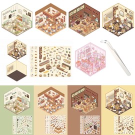 DSNJPZX 3D Sticker Scenes, 3D House Stickers - Isometric Sticker Rooms Decorating Book DIY - 3D Miniature Scene Stickers for Kids - Adults.