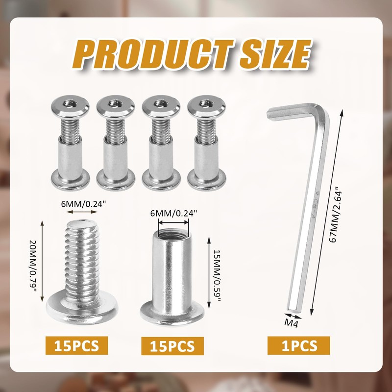 Biaungdo 15 Sets M6x20mm Hex Drive Socket Cap Bolt, Silver