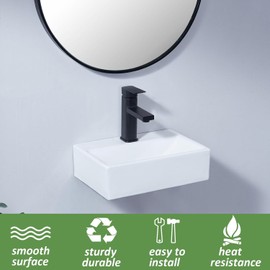 SHACO 14x10 Inch Wall Mount Bathroom Sink, Small Bathroom Sink with Wall Mount Screw, One Hole White Rectangular Modern Porcelain Ceramic Wall Mounted Sink for Laundry Half Bath Small Bathroom
