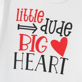 bakjuno Baby Boys Valentine's Day Outfit Sets Little Dude Big Heart Short Sleeve Romper Pants With Hat (Black, 6-9 Months)