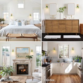 Shenmoyl Vintage Battery Operated Wall Sconces Set of Two, Rechargeable Battery Powered Wall Sconces with Remote Control, Wireless Dimmable LED Light for Bedside Bathroom Living Room (Green Lily)