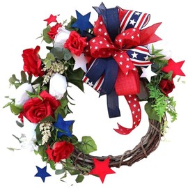 Patriotic Wreath Fourth of July Rattan Wreath Front Door Garland Independence Day Garland for Memorial Day Front Door Wall Home Decor - Style B