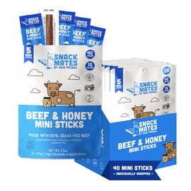 New Primal Snack Mates Beef & Honey Sticks, Healthy Snacks for Kids, Low Sugar High Protein Back to School Snacks, Gluten Free, Mini Jerky Meat Stick, 4g Protein, 50 Calories, 40 Pack