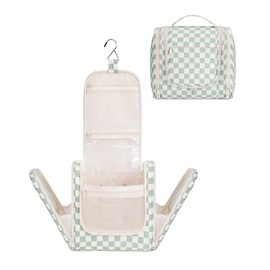 Narwey Toiletry Bag Women's & Toiletry Bag Men's Toiletry Bag for Hanging Men Cosmetic Bag Wash Bag for Women & Girls, Mint Green Checkerboard Pattern