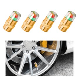 SHMZK 4PCS Car Tire Pressure Monitor Valve Stem Caps, 3 Colors Alarm Tire Indicator Valve Stem Leak Monitor, 2.4Bar 36PSI Tire Pressure Caps for Car Truck Bicycle Motorcycle (Golden)