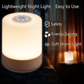 TUUWAI Portable Touch Night Light, 3 Color Dimmable LED - USB Rechargeable Wireless Lamp for Bedroom, Camping, Nursery, Desk - Lightweight Bedside Lamp for Baby, Elderly Care(A-Light-Touch)