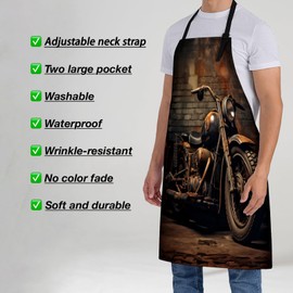 Turamurra Vintage Motorcycle Apron for Women, 28x33in, Kitchen Chef Aprons with 2 Pockets, Polyester, Rider Apron for Cooking BBQ Baking Gardening Chef, Gifts for Mom Wife Dad