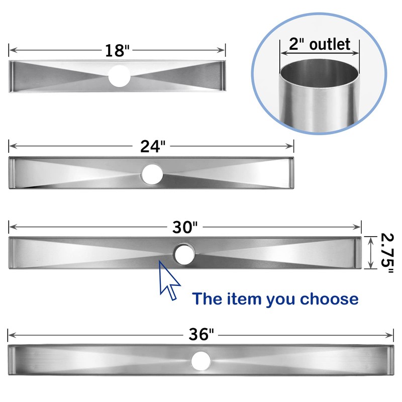 Bernkot Linear Shower Drain 30", 304 Stainless Steel Floor Drain