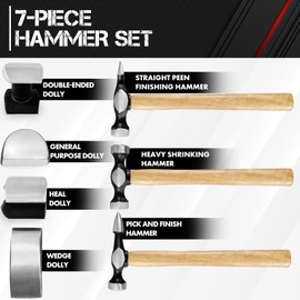 C&T Auto Body Repair Tool Kit,7 Piece,Car Body Repair Tool Kit, Carbon Steel Dolly and Hammer Dent Body Fender Tool Set