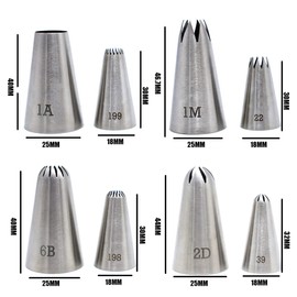 Tumtanm Open Star Piping Tip,8 Pack Stainless Steel Large Piping nozzles Tip Set for Baking and Cakes