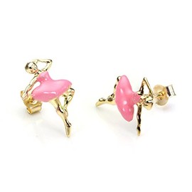 9ct Gold & Pink Enamel Ballerina Stud Earrings/Studs/Earring/Dancer
