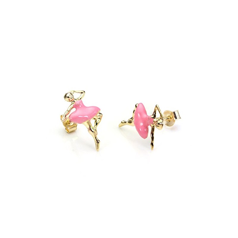 9ct Gold & Pink Enamel Ballerina Stud Earrings/Studs/Earring/Dancer