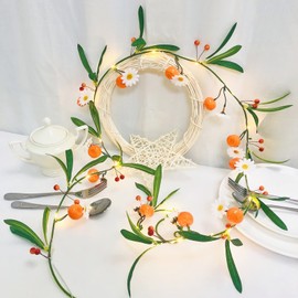 Riaxuebiy Artificial Tangerine White Flower Vine with 2m 20LED String Light Artificial Fruit Flower Garland Light for Wedding Christmas Home Decoration