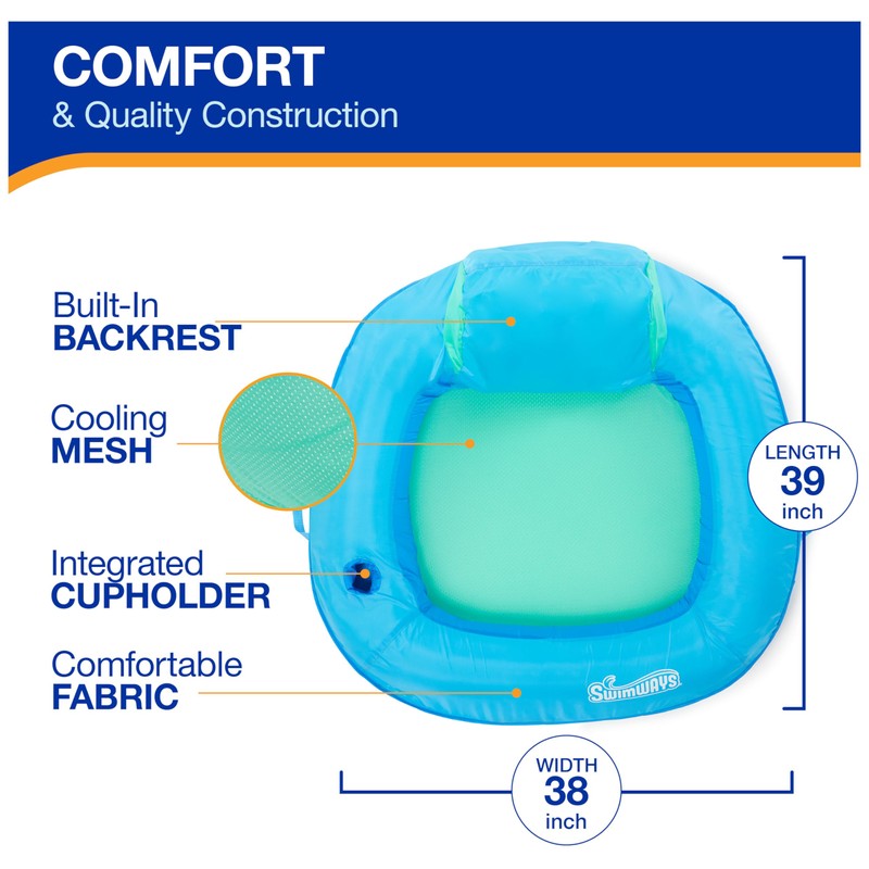 SwimWays Spring Float Premium SunSeat Pool Chairs, Inflatable Pool Floats