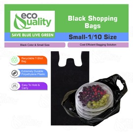EcoQuality Plastic Black T-Shirt Bags 3000ct, 1/10 Shopping Bags, Grocery Bags, Poly Bags, Multi-Use, Small Size, Reusable Carry Out Bags (8x4x16 in.) (13 Micron)
