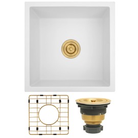 Rhbamoa White Bar Sink Granite Composite,White Kitchen Sink Undermount,15 inch Bar Prep RV Sinks, 15''x15'' Small Single Bowl Quartz Kitchen Sinks with Accessories