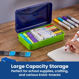 It's Academic Pencil Box Kit, Includes Ruler & Sharpener, Durable Plastic, for School & Office Supplies, Blue Gaming Design