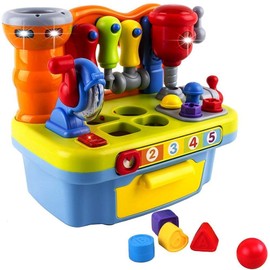 Yiosion Musical Workbench Toy for One Year Old Toddler Boys, Baby Pretend Play Tool Set, Infant Shape Sorter Activities, Kids Pounding Game, 1st Birthday Gifts for 12 18 24 Months Girls Age 1 2 3