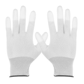 sourcing map 12Set Anti-Static Gloves Electrostatic Protective Gloves with PU Fingertips Medium Size for Automotive Vinyl Wraps and Decal Applications, White