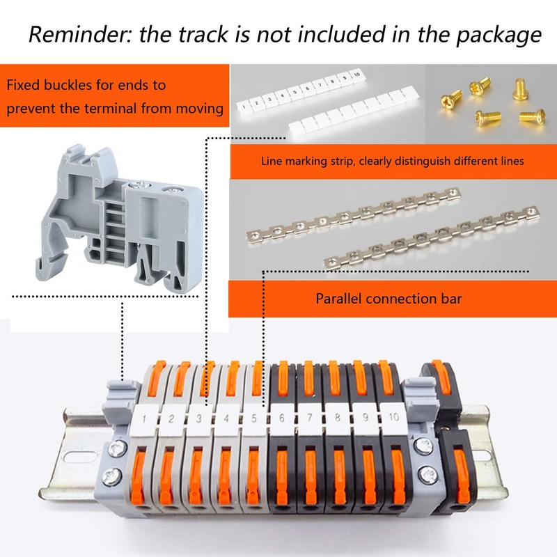 DIN Rail Terminal Blocks Kit, with 20pcs Universal Compact Connectors,