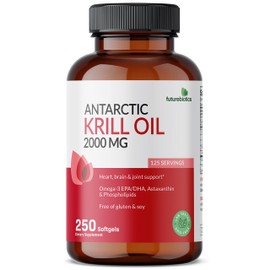 Futurebiotics Antarctic Krill Oil 2000mg with Astaxanthin, Omega-3s EPA, DHA and Phospholipids - 100% Pure Premium Krill Oil Heavy Metal Tested, Non GMO – 250 Softgels