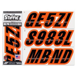 STIFFIE Techtron Black/Orange 3" Boat & PWC Registration Decals • Numbers Letters Stickers