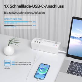 STGAROT Tischsteckdose mit USB C PD 20W, 4000W/16A Steckdosenleiste Schreibtisch, STGAROT 3 Fach Mehrfachsteckdose 4 USB mit Schalter 3M Kabel, ??berspannungsschutz Steckdose Tisch f??r Zuhause B??ro, Wei?