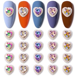 WOKOTO 20 Pcs 3D Heart Rhinestones for Nails Heart Nail Charms with Big Nail Rhinestones for Acrylic Nails Heart Nail Jewels for Nail Art Heart Charms for Nails Gems Nail Heart Crystals for Women