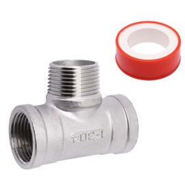 S SYDIEN Tee Pipe Fittings, 304 Stainless Steel Tee 1" Female x 1" Male x 1" Female NPT Thread T Shaped 3 Way Cast Pipe Fitting, Male Branch Tees, 1 Pack