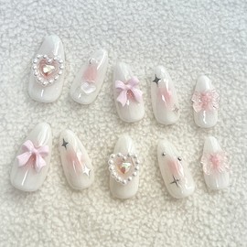 Baby Pink Ribbon Nail Tips - Change Size / 베이비 핑크 리본 네일팁 - 사이즈 변경 X