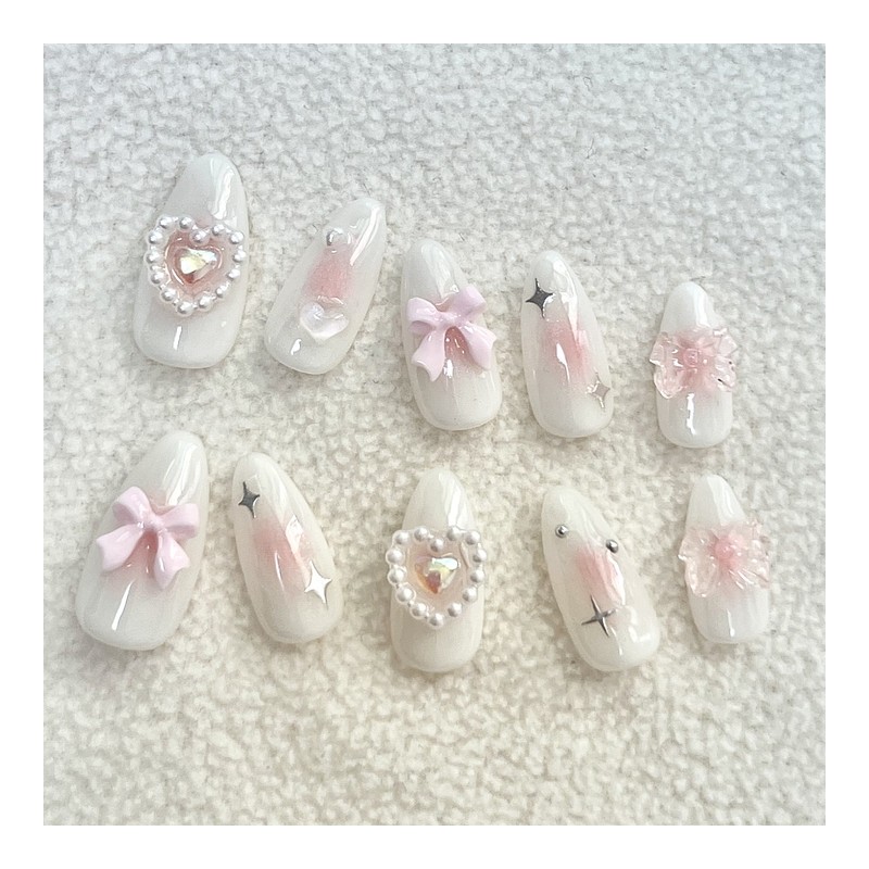 Baby Pink Ribbon Nail Tips - Change Size / 베이비