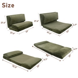 MAXYOYO Bean Bag Bed Folding Sofa Bed Floor Mattress for Adults, Extra Thick and Long Faux Fur Floor Sofa with Washable Cover, Single Size Floor Bed Trifold Mattress, Olive Green, 39x95 Inch