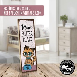 TypeStoff HS-01165 Wooden Sign with Saying - Cat - Vintage Look with Quote as Gift and Decoration on the Theme of Feeding Place