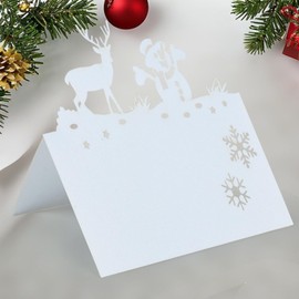 50Pcs Christmas Place Cards for Table, Christmas Name Place Cards for Table Christmas, Snowman Table Name Cards, White Xmas Table Cards Christmas Table Settings Seat Cards for Wedding Party Decoration