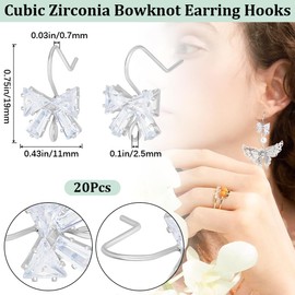 Beebeecraft 1 Box 20Pcs Cubic Zirconia Bowknot Earring Hooks Bow Ear Wires Earrings Findings with Loop for Jewellery Making Accessories DIY Earrings Craft