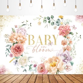 Glawry Baby in Bloom Flower Backdrop for Photography 7Wx5H Feet Baby Shower Floral Girls Watercolor Peony Rose Blossom Plant Leaves Aesthetic Party Decorations Photoshoot Background Photo Booth Studio