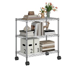 OPTYMIRA 3-Shelf Adjustable Heavy Duty Shelving Storage Unit with Wheels Metal Organizer Wire Rack for Kitchen, Office, Garage, Black