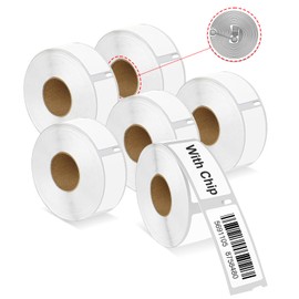 6 Rolls Address & Barcode Label with RFID Chip, Compatible for DYMO 30252 Labels(1-1/8" x 3-1/2"), Black Print, White Label, Compatible with DYMO Labelwriter 450, 4XL, 550, 5XL (350 Labels/Roll)