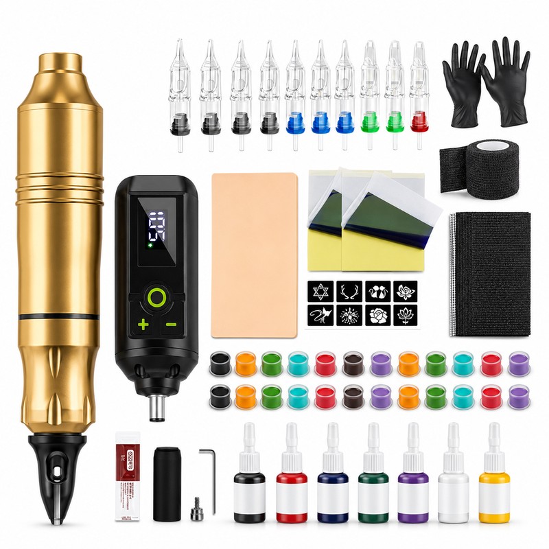 Wireless Rotary Tattoo Pen Kit for Body Art Practice –