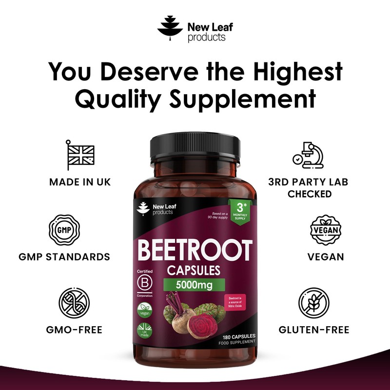Beetroot Capsules - High Strength 5000mg Beetroot Supplement Enriched with
