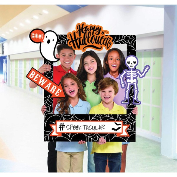 amscan Halloween Customizable Giant Photo Frame, Spooky Mummies Ghosts Skeletons Photobooth Props, 35” x 30”