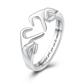925 Sterling Silver Heart Claddagh Rings for Women Teen Girls, Adjustable White Gold Plated Ring Friendship Promise Love Heart Jewelry Rings Mothers Day Valentines Holiday Gifts for Women Friends,
