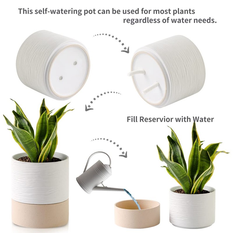 Nihow Self Watering Plant Pot: 6 Inch Ceramic Planter with