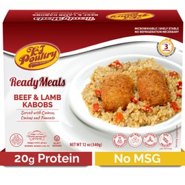 KJ Poultry Kosher Ready Meals - Beef Lamb Kabob & Quinoa, MRE Meat Meals Ready to Eat (1 Pack) Prepared Entree Fully Cooked, Shelf Stable Microwave Dinner Travel, Military, Camping, Emergency Survival